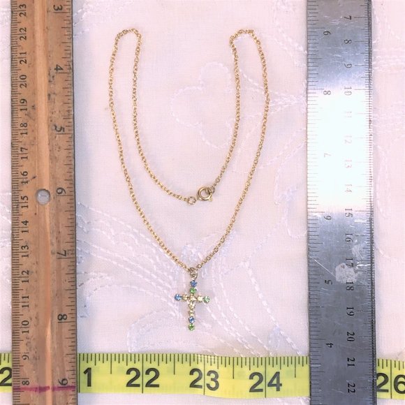 4 Pc Necklace Set Christian Cross God Jesus Church Silver & Gold Tone Rhinestone - Picture 6 of 11
